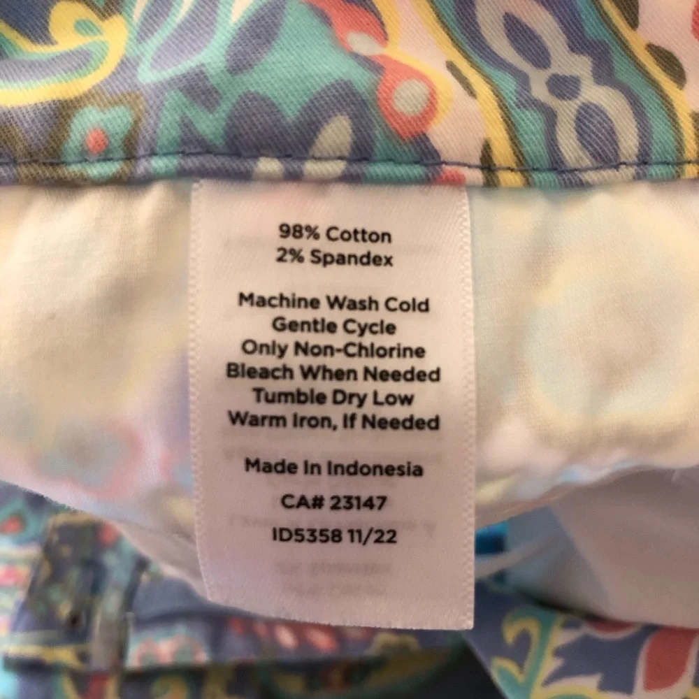 Talbots Paisley Cropped Chino Women Pants Size 14 Pastel Colors Split-Hem